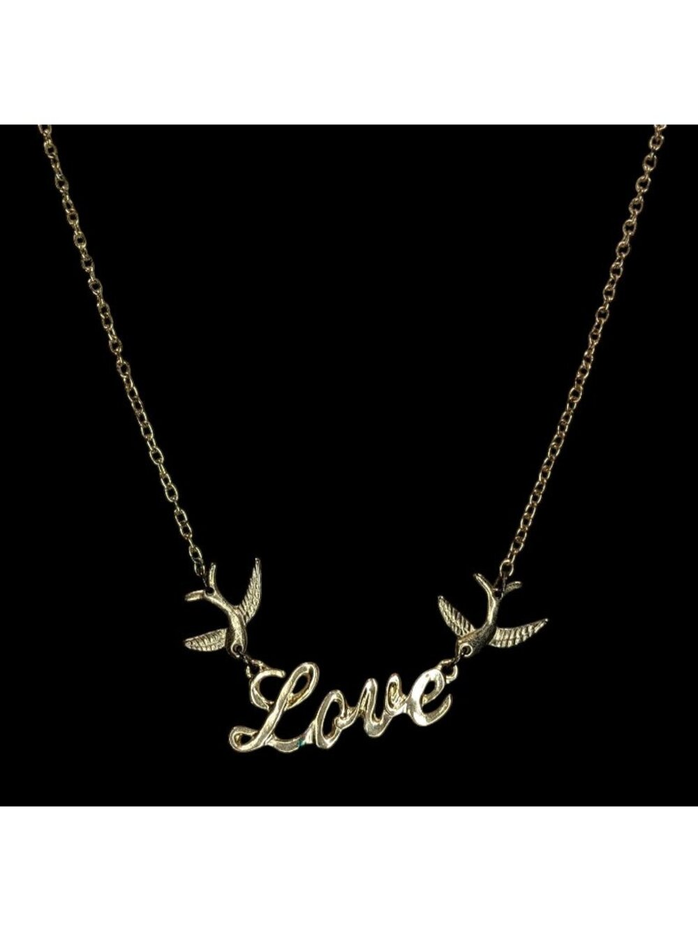 Vintage Style Love Necklace Gold Dove Charm Pendant Rockabilly Romantic Jewelry